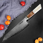 Seido Knives Kiritsuke Damascus Steel Chef Knife Epoxy Resin Stabilized Wood Handle Professional Kitchen Knife VG10 High Carbon Stainless Steel, Pearl White