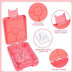 Bento Lunch Box Set With 10oz Soup Thermo, Leak-proof Lunch Containers with 4 Compartment, Kids Hot Thermo Food Jar/Insulation Lunch Bag, Food Containers for School（Flamingo）