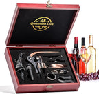 Wine Bottle Opener Set with Accessories Matte Bronze in Wood Box, Aerator, Extra Screws, Foil Cutter, Pourer, Vaccu Stopper, Winged Wine Opener, Rabbit Red Wine Corkscrew Set (Matte Bronze)