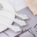 BUCLA 200PCS Silver Plastic Forks and Spoons - Plastic Silverware Baroque - Disposable Silverware Heavy Duty - 100PCS Silver Forks and 100PCS Spoons for Weddings, Christmas and Party