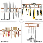 Zulay (12 Inch) Stainless Steel Magnetic Knife Holder For Wall - Powerful Knife Magnetic Strip With Extra Hanging Hooks - Wall Mount Magnetic Knife Strip & Organizer For Kitchen & Tools (Copper)