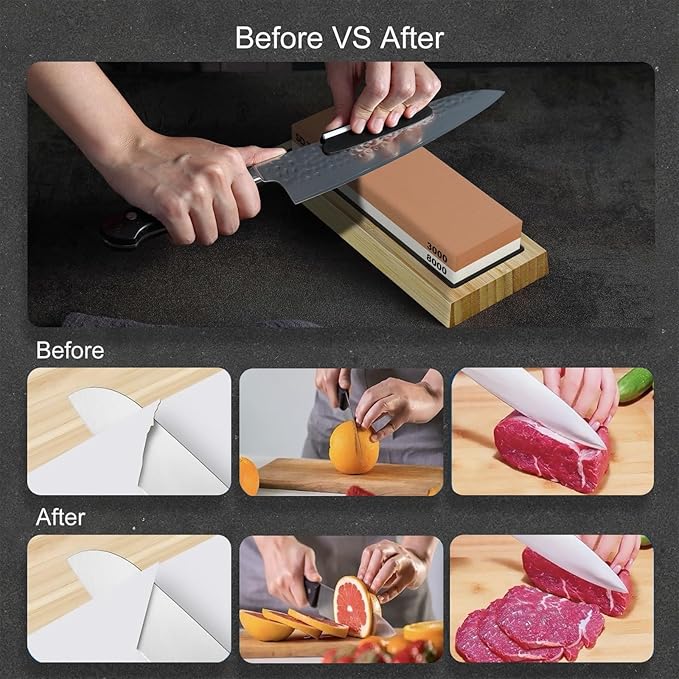 Knife Sharpening Stone - Dual Grit Whetstone 400/1000 3000/8000, Knife Sharpening Stone Set, Tpstone Knife Sharpener Tool,Easy to Use