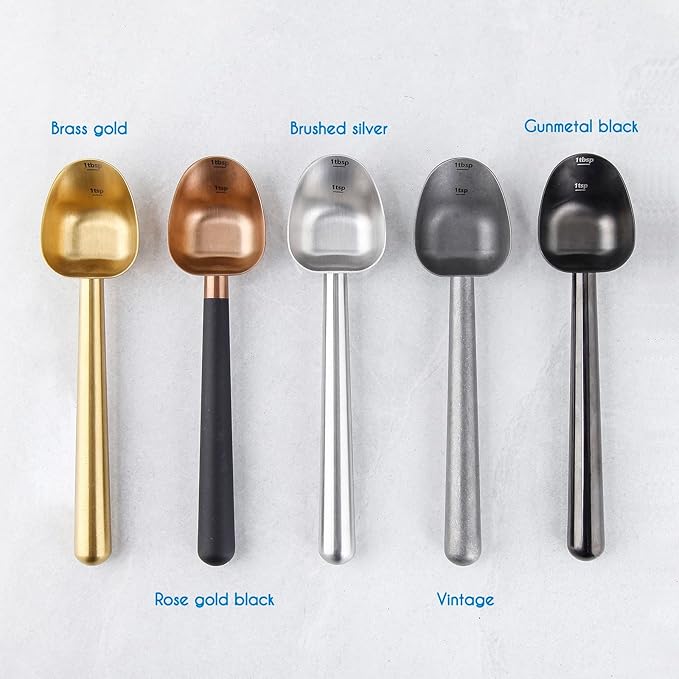Easyworkz Stainless Steel Long Hollow Handle Coffee Scoop,7g Measuring Spoon for Ground Coffee and Loose Leaf Tea, Rose Gold-Black