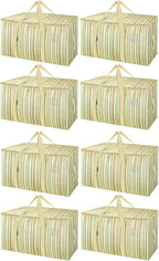 BALEINE 8-Pack Oversized Moving Bags with Reinforced Handles, Heavy-Duty Storage Tote for Clothes, Moving Supplies (Color Strip, 8-Pack)