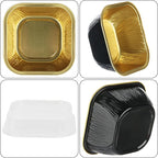 Aluminum Mini Cake Pans With Lids - 30PCS 7.8OZ Foil Baking Cups, Cupcake Liners, Individual Cheesecake Pans for Wedding - Black Gold