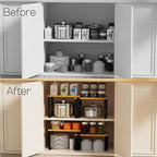 Adjustable Storage Shelves for Kitchen Cabinet Organization - Set of 2 Stackable Metal & Solid Wood Racks, Space-Saving Design for Countertop/Pantry/Garage, Easy Assembly(2 Packs/Large/Black)