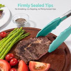 Heat Resistant Silicone Kitchen Tong: U-Taste 9 inch 480ºF Hot Proof Cooking Tong with Firm Sealed Non Stick Rubber Tips & Silicon Coated Steel Handle & Smooth Locking for Serving Grill Salad-Aqua Sky