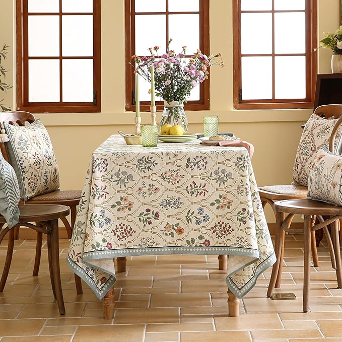 ISAENNE Designer Linen Tablecloth Rectangular,Western Colorful Floral Indoor Table Cloth,Wrinkle Resistant Decor Tablecloths for Dining Thanksgiving Kitchen Christmas,55"*87"-Serenity B