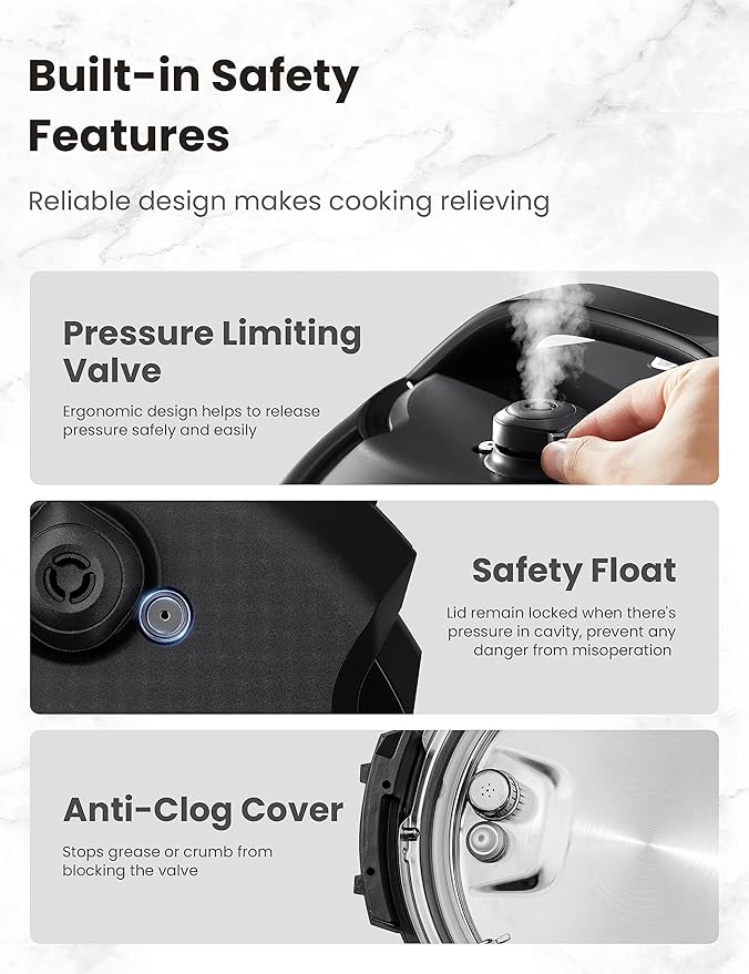 COMFEE’ 9-in-1 Electric Pressure Cooker 13 Presets Instant Multi Cooker Olla de Presion Slow Cooker Rice Cooker Steamer Sauté Yogurt Maker Non-Stick Pot 6 Quart Black, Aluminum