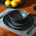 Stone Lain Elio 12-Piece Dinnerware Set Stoneware, Plates and Bowls Set, Dish Set for 4, Blue