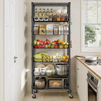 7 Tier Wire Shelving with Wheels 72" H Adjustable Basket Shelf Storage Shelves with Hooks for Kitchen Bathroom Pantry Shelves Closet Laundry Room Organization 72" H x 30" W x 14" D, Black