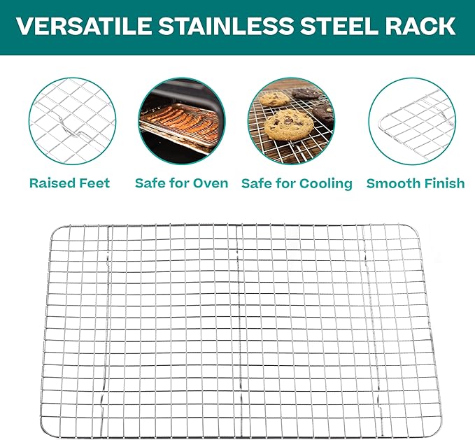 Baker's Secret Non Toxic Bacon Tray for Oven, PTFE, PFAS, PFOA Free, 100% Recycled Aluminum, Bakeware Set Cookie Sheet 18" with Stainless Steel Rack Never Rust - The Natural Aluminum Collection
