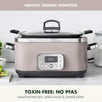 GreenPan Elite 14-in-1 Programmable 6QT Electric Slow Cooker, Dishwasher Safe Lid & Removable Crock, PFAS-Free Healthy Ceramic Nonstick Multi-Cooker, Sear, Sauté, Brown, Steam Basket, Roast, Clay