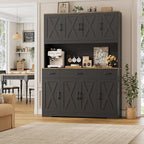 HOSTACK 71" Tall Kitchen Pantry Storage Cabinet with Charging Station, 55" Wide Kitchen Hutch Cabinet with Large Countertop, Farmhouse Food Pantry with Drawers for Living Room (Black)