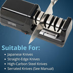 Yatoshi Electric Sharpener, 50-Watt, Diamond Abrasives and Precision Angle Guides, 20-Degree Straight-Edge and Serrated Knives, 3 Stage
