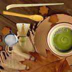 Matcha Whisk Set 4 Pieces Set for Matcha Beginners, Including a Traditional Bamboo Whisk, Spoon, Tea Sieve and Bamboo Spoon