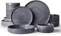 Famiware Annecy Plates and Bowls Sets, Service for 4 (16 Pieces), Dinnerware Sets with Pasta Bowls, Microwave and Dishwasher Safe Dishes Set, Chip and Scratch Resistant, Misty-Blue