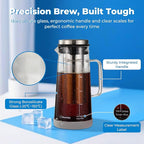 Cold Brew Coffee Maker, 1.0L/34Oz Cold Brew Pitcher | Ice Tea Maker with Airtight Glass Carafe, Filter, Non-Slip Base, Comfort Handle, Wide Spout (Grey)