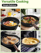 Carbon Steel Skillet, 11-Inch Nonstick Frying Pan, Stay-Cool Wooden Handle, Non Toxic, PTFE & PFOA Free Oven-Safe, Season-Free Enameled Carbon Steel Pan