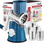 Geedel Rotary Cheese Grater Cheese Shredder - Upgraded 5-in-1 Cheese Grater with Handle and Strong Suction Base, Multi-purpose Vegetable Slicer Ice Shaver Nuts Grinder for Ice, Vegetables, Fruit, Nuts