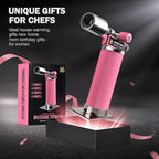 RAVS Butane Torch, Kitchen Torch Lighter for Creme Brulee with Adjustable Flame, Cooking Torch for Baking, BBQ, Desserts, Metal Mini Torch with Safety Buckle, Pink (Butane Not Included)