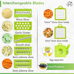 16-in-1 Vegetable Chopper with 8 Blades, Veggie Slicer & Dicer, Food Chopper with Container & Lid, Onion Chopper, Salad Chopper