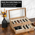 Knife Display Case, 2-Layer Pocket Knife Case Display & Storage Knives, Solid Wood Knife Case for Collections, Gift for Boyfriend Fathers Day Birthday Gifts(Brown)