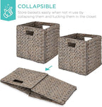 Best Choice Products 13x13in Pack of 5 Cube Storage Baskets, Water Hyacinth Multipurpose Collapsible Organizers, Handwoven Laundry Totes for Laundry, Living Room, Kids Room & Nursery - Gray