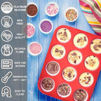 Anaeat Silicone Muffin Pan - Regular 12 Cups Cupcake Tray, Non-Stick Silicone Baking Molds for Making Muffin Cakes, Cupcake, Chocolate, Bread,Tart and Desserts, Just Pop Out