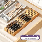 Bamboo In-Drawer Knife Block for 11 Knives(Not Included), Knife Drawer Organizer,Knife Holder Countertop,Block Knife Storage Organizer for Kitchen