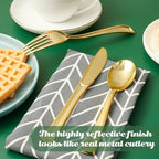 FOCUSLINE 300 Pack Disposable Gold Plastic Forks, Solid and Durable Plastic Cutlery Forks, Heavy Duty Disposable Utensil Silverware for Catering, Parties, Dinners, Weddings