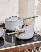 Caraway Nonstick Ceramic Sauce Pan with Lid (3 qt) - Non Toxic, PTFE & PFOA Free - Oven Safe & Compatible with All Stovetops (Gas, Electric & Induction) - Gray