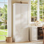 70.8" Tall Farmhouse Kitchen Pantry Cabinet with Doors, Modular Storage Cabinet with 4-Tier Adjustable Shelves, White, Wooden Hutch for Kitchen, Living Room