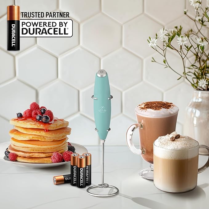 Zulay Kitchen Powerful Milk Frother Wand With 4 AA Duracell Batteries - Ultra Fast Handheld Drink Mixer - Electric Whisk Foam Maker for Coffee, Lattes, Cappuccino, Matcha & Creamer - Fresh Mint