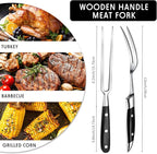 CHENGU 2 Pieces Carving Fork for Meat 12 Inch Kitchen Stainless Steel Serving Cooking with Wood Handle Classic Grill with ABS Handle Xmas Black Barbecue BBQ Fork Carving Set