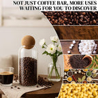 Coffee Container Set of 2 – 34oz Airtight Glass Coffee Bean Storage Jars with Wooden Lids, Metal Scoop & Wooden Base, Coffee Bar Organizer for Countertop, Tea & Sugar Canisters with Labels