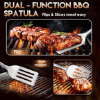 TIVOLI 3PCS Grilling Accessories, Heavy Duty BBQ Tool Set with Stainless Steel Spatula, Tongs, Fork, Wood Handles Barbecue Utensils Kit for Outdoor, Perfect Grill Gifts for Dad Men