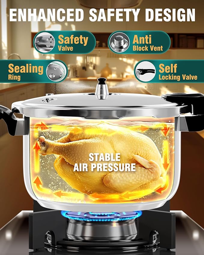 WantJoin Pressure Cooker, 6 Quart Stainless Steel Pressure Canner, Induction Compatible Cookware with Spring Valve Safeguard Devices,Compatible with Gas & Induction Cooker
