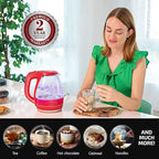 OVENTE Electric Kettle, 1.5L Borosilicate Glass Countertop Water Heater and Boiler for Coffee or Tea, BPA-Free, Auto Shut-Off, Boil-Dry Protection, Removable and Washable Spout Filter, Red KG83R