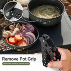 Odoland 5pcs Camping Cookware Non-Stick Camping Pot and Pan Set with Kettle and Removable Handle for Hiking Backpacking and Picnic