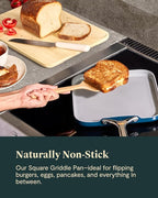Caraway Square Griddle Pan - 11” Square Pan - Non-Stick Ceramic Coated - Non Toxic, PTFE & PFOA Free - Oven Safe & Compatible with All Stovetops - White