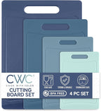 COOK WITH COLOR Non-Slip Cutting Board Set – Kitchen Essentials with Easy Grip Handle for Meat, Veggies, and Fruits, 4 Cutting Boards, Blue-New