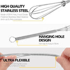Anaeat Small Wire Whisk Set of 2, Portable Stainless Steel Kitchen Tiny Whisk & Egg Beater with Thick Wire - Sturdy Mini Mixing Balloon for Cooking, Blending, Whiping, Beating and Stirring (6" + 8")