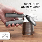 Zulay Kitchen Heavy Duty Stainless Steel Can Opener Manual with Bottle Opener - Rust Proof Manual Can Opener With Turn Knob & Comfy Soft Grip Handles - Light Gray