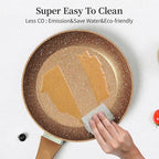 Innwewell Non Stick Frying Pan - Granite Stone Non Stick Skillet Frying Pans, Safe&No Toxic Egg Omelette Frying Pan, Nonstick Cookware Cooking Pan, Induction Compatible, PFOA Free(9.5inch, Gold)
