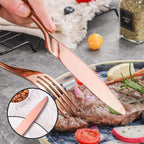 Lemeya 20-Piece Rose Gold Silverware Set for 4,Heavy Duty 18/10 Stainless Steel Cutlery Set with Forged Stand Knife,Modern Flatware Utensils Set,Forks Spoons and Knives Set,Dishwasher Safe