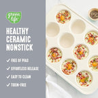 GreenLife 12-Cup Muffin Pan, Healthy Ceramic Nonstick Bakeware, PFOA & PFAS-Free Cupcake Sheet, Durable Baking Tray, Versatile Kitchen Essentials, Easy Clean Muffin Mold, Nonstick Baking Pan, Gray