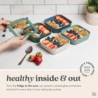 Ceramic Coated Glass Food Storage Container | No PTFE, PFOA, PFAS, and BPA | Reusable Non Toxic Meal Prep Container with Glass Lid | Easy To Store | 6 Piece Food Prep [Willow]