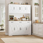 HOSTACK 71" Tall Kitchen Pantry Storage Cabinet with Charging Station, 55" Wide Kitchen Hutch Cabinet with Large Countertop, Farmhouse Food Pantry with Drawers for Living Room, White
