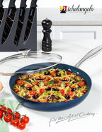MICHELANGELO 12 Inch Frying Pan with Lid, Blue Frying Pan with Nonstick Diamond Infused Coating, Nonstick Frying Pans, Ceramic Fry Pan, Non-Toxic